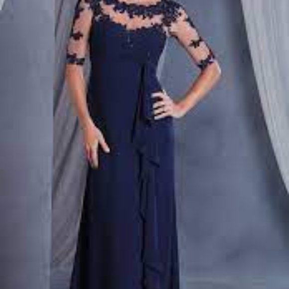 NEW Navy Blue Mother of the Bride/Groom Elegant Formal 3/4 Sleeve Dress SIZE 12 - Picture 3 of 13